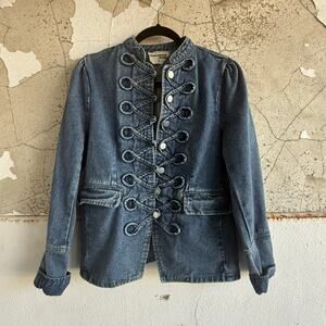 Military Denim Jean Jacket Savanna Jane Womens M Vintage Inspired Dark Wash Coat